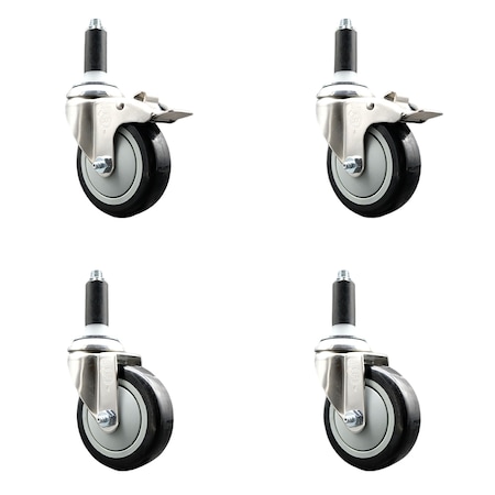 Service Caster 4 Inch 316SS Black Poly Swivel 1 Inch Expanding Stem Caster Lock Brake, 2PK SS316TTLEX20S414-PPUB-BLK-2-S-2-1